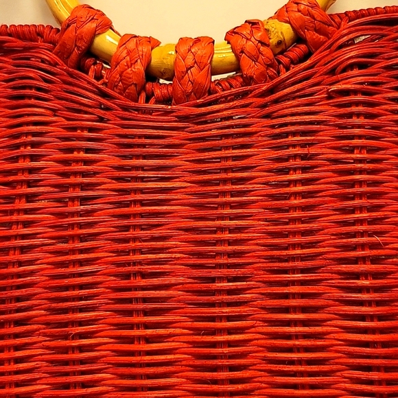 Zara Rattan City Bag Round Handles Fake Bamboo Removable Chain Crossbody Red - Picture 8 of 11